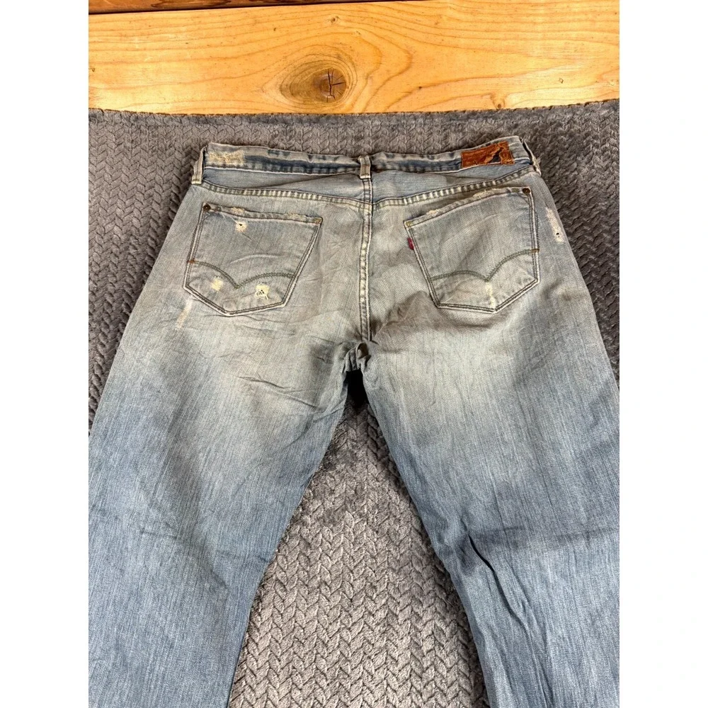 Levi's Bootcut Jeans Mens 36x32 Blue Denim Cotton Light Wash Mid Rise Frayed Hem